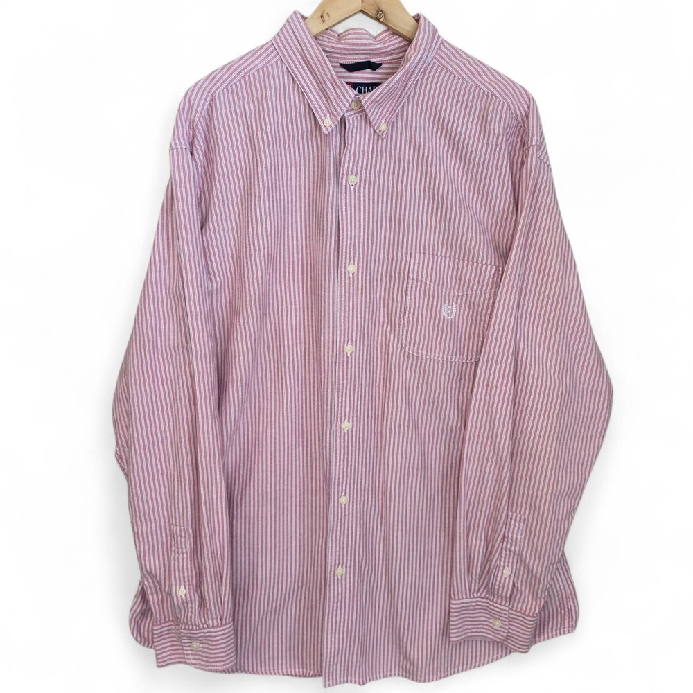 Chaps Shirt Mens XXL 2XL Red Striped Button Down Cotton Long Sleeve Casual